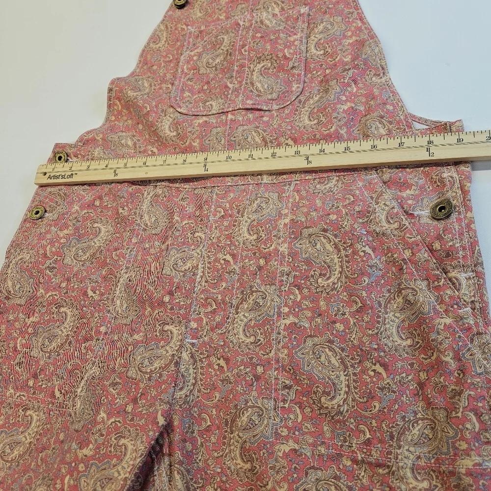 Vintage APRIL CORNELL Bib Overalls PINK FLORAL PAISLEY Cotton Blend Denim Small - Picture 5 of 9